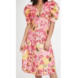 FARM Rio Pink Papaya Salad Button Down Midi Dress - XS